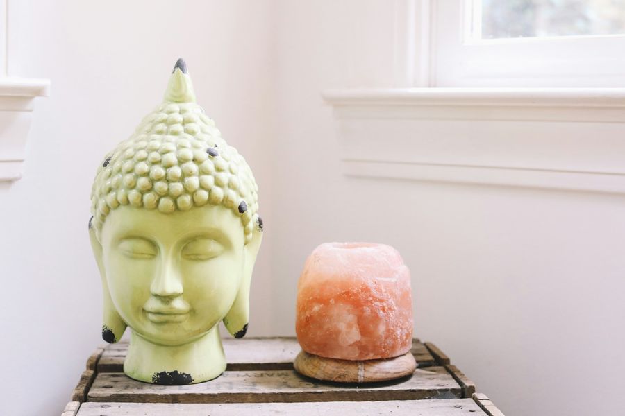 Himalayan pink salt lamp glowing warmly